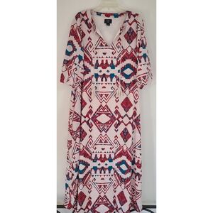 Geometric Print Maxi Dress - Red and Blue